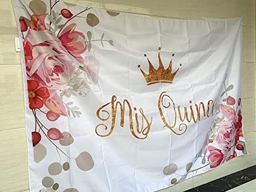 HUAYI mis Quince 15th Birthday Photo Booth recuzită roz Floral aur coroana fotografie personalizat ziua de naștere fundal fundal
