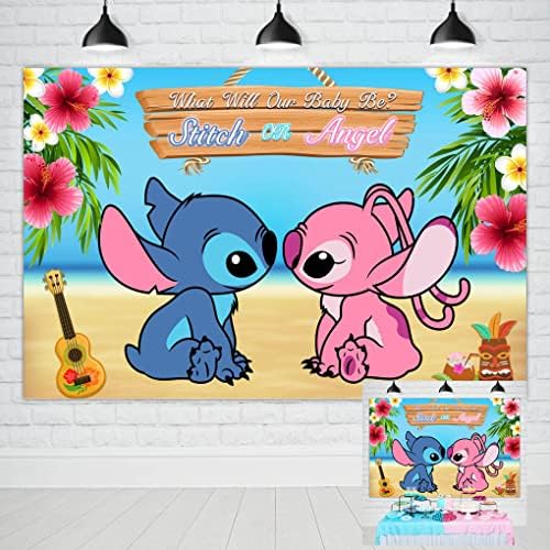 Stitch și Angel gen dezvăluie decorații de fundal pentru Baby Shower Hawaii Tropical Aloha Summer Beach fotografie Banner