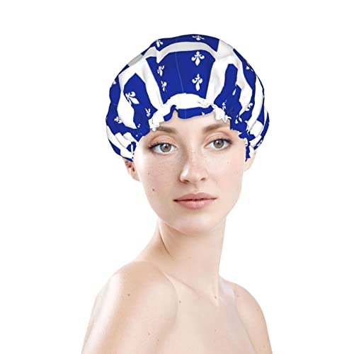 Femei Reutilizabile Stretch Tiv Păr Pălărie Quebec Pavilion Fleur-De-Lis Albastru Dublu Straturi Impermeabil Duș Cap Baie Cap