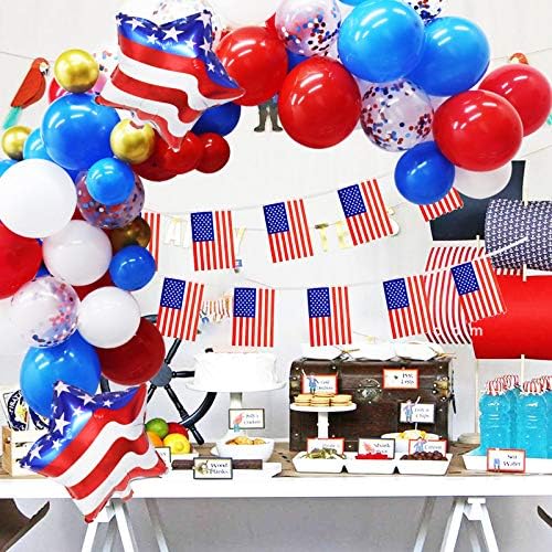 Decorații patriotice baloane Garland American Flag Kit - 109pack Navy Albastru Alb Alb Alb Confetti Latex Baloane Foil Balloane