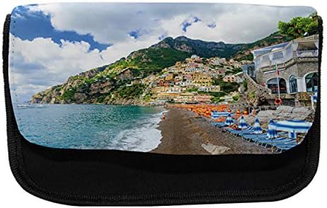 Carcasă de creion lunarabil Amalfi Coast, nisipuri mediteraneene, pungă de creion cu stilou din țesături cu fermoar dublu,