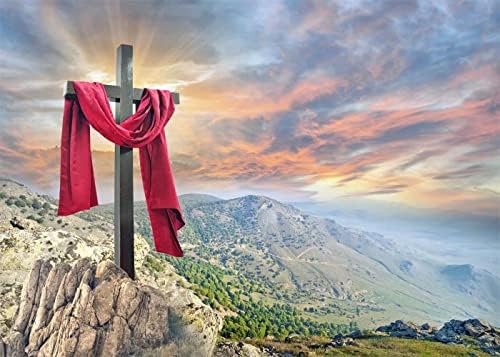 Beleco 12x10ft țesătură Învierea lui Isus Cruce fundal de Paște fundal de munte sfânt lumină Biblie Rugați-vă Biserica Creștină