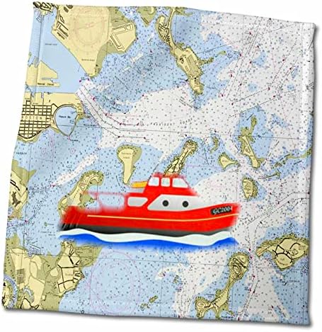 3Drose Florene - Nautical Map Decor - Print of Boston Harbour cu barcă - prosoape