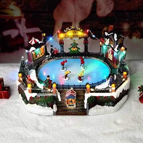 Decorațiuni De Crăciun Figurine De Casă Din Satul De Crăciun Decor Interior De Crăciun Afișare Iaz De Patinaj Animat Multicolor