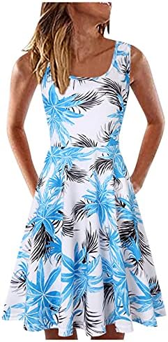 iQKA rochii pentru adolescenti Rochie de vară a-line vrac fără mâneci U-Neck scurt Doamnelor Casual imprimate femei rochie