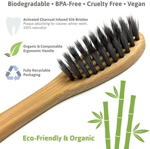 Periuță de dinți din bambus Organic fără BPA, biodegradabilă-peri de albire naturală infuzați cu cărbune, peri presați Fără Lipici, ecologici