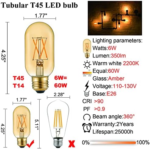LiteHistory pachet de T6 LED bec 4W=40W 250lm E12 Led Bub și E26 Edison bec 6w=60W dimmable AC120V 400lm Tubular T14 T45 LED