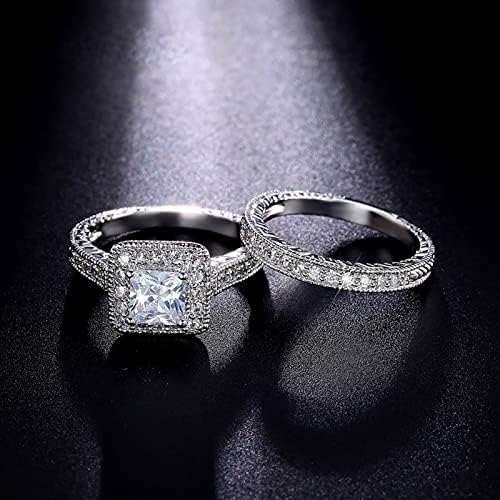 Set de 2 cupluri Printesa Cut Diamond Set Inel moda femei de lux logodna nunta bijuterii Squid Ring