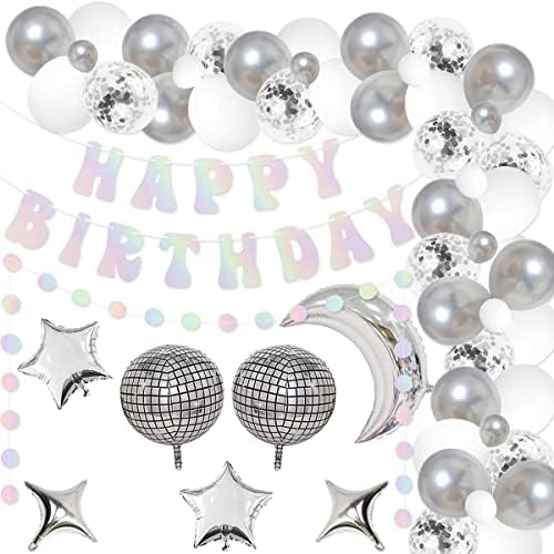 Iridescent Happy Birthday Party Decoratiuni Set pentru Groovy 60s 70s Birthday Party Retro Boogie Disco Birthday Party Decoratiuni