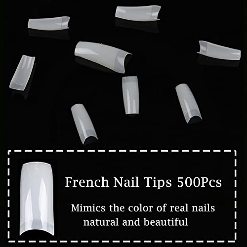 Sfaturi pentru unghii franceze YAWALL 500 buc, Sfaturi pentru unghii albe, Unghii fulgi jumătate de acoperire, Sfaturi pentru