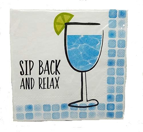 Șervețele de Cocktail pentru băuturi albastru și alb turcoaz-pentru petrecere la piscină, pătrat de 5x5 Inch