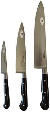 Laguiole en Aubrac oțel inoxidabil profesional complet forjat fabricat în Franța Starter Set de cuțite de bucătărie Premium din 3 piese cu mânere din lemn de abanos