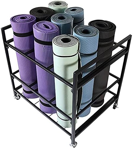 BDHXWCN covor de Yoga coș de depozitare coș de organizator cu role din spumă metalică coș de exerciții sortează Rack-ul cu
