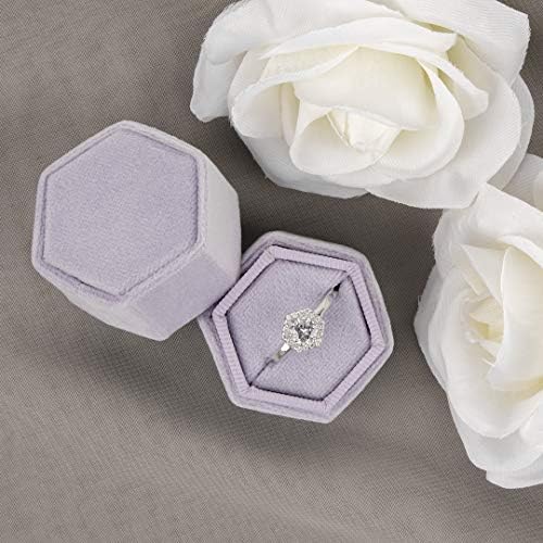 Koyal Wholesale Velvet Ring Box, Iris, Hexagon Vintage Ring Box cu capac detașabil, cutia de inel de logodnă din 2 piese