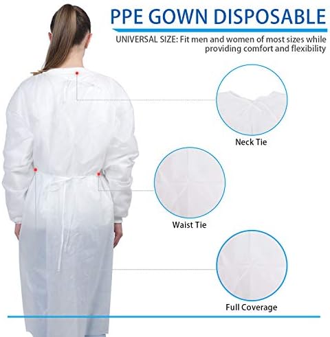 50 de buc, cu rochii medicale, halaturi PPE Ghow de izolare protectoare-protecție completă cu acoperire completă Legături de