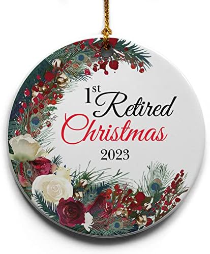 Prima coroană de Crăciun pensionată ornament de Crăciun ceramic de Crăciun Colecție Colecție de vacanță Contrabilă de 2,875 Ornament rotund în cutie de cadouri decorative cu cadouri de pensionare perfectă pentru femei sau bărbați!