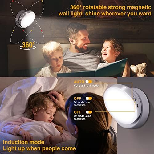 S SUNSBELL senzor de mișcare lumină de noapte, 360 de ani lumină de noapte rotativă LED lumină de noapte lumină de Cabinet baterie portabilă lumină de noapte Cruise Essentials pentru dormitor hol bucătărie - protecție pentru ochi alb rece, certificat UL