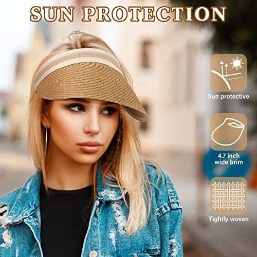 9 bucăți viziere de paie pentru femei în vrac larg pălării de soare pălării de vizieră pliabilă protecție UV UV pălării pentru