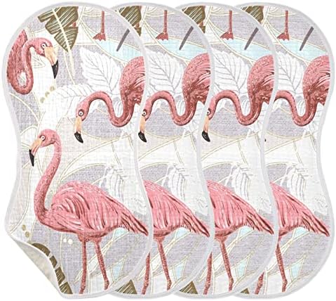 Yyzzh Flamingo Tropical Frunze Păchete Floral Musline Burp pentru bebeluși 4 pachet bumbac pentru copii pentru copii
