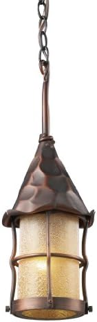 Rustica 1-pandantiv luminos în aer liber din cupru antic cu sticlă Amber Scavo 388-AC de la Elk Lighting
