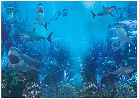 Funnytree 8x6ft rechin sub mare Lume fotografie fundal pentru Boy Birthday Party Banner Suppllies Decor acvariu Ocean fundal