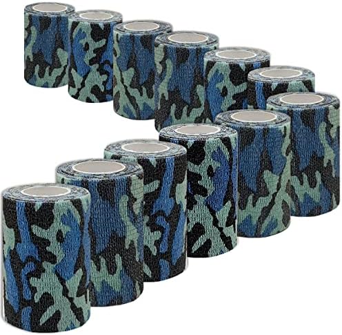 [12 pachet de 4 x 5 metri] Bandaj de bandaj adeziv Wrap Camuflaj militar Culoare atletică pentru sport sau leziuni, bandaj