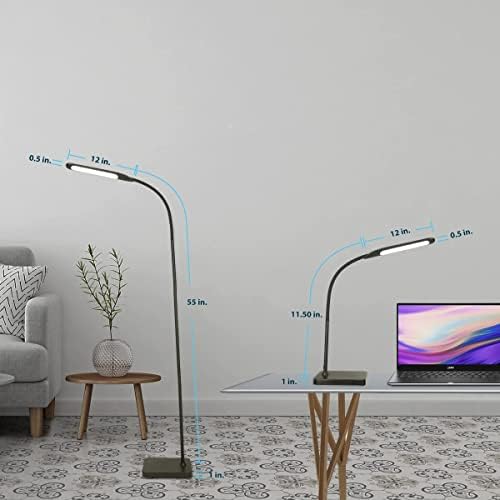 Syrinx 2 în 1 podea cu LED, lampă de birou, 5 niveluri de luminozitate și 5 culori temperaturi, lampa de stâlp de gâscă reglabilă,