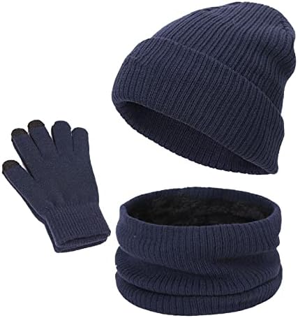 Mănuși de eșarfă de pălărie caldă de iarnă setează vreme rece cu gât cu gât mai cald cu ecran tactil cu capac de craniu căptușit