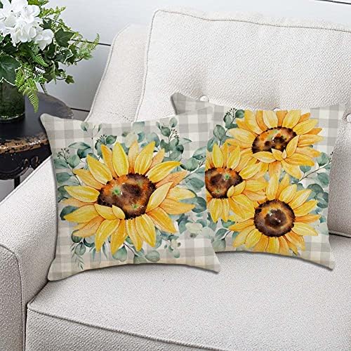 Gaonini Spring Summer Pillow Huse 18x18 Set de 4, galben -soare -floarea -soarelui decorativ Aruncarea pernei Huse în aer liber,