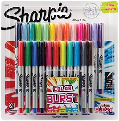 Marcatori permanenți Sharpie Color Burst, punct Ultra-fin, culori asortate, pachet de 24